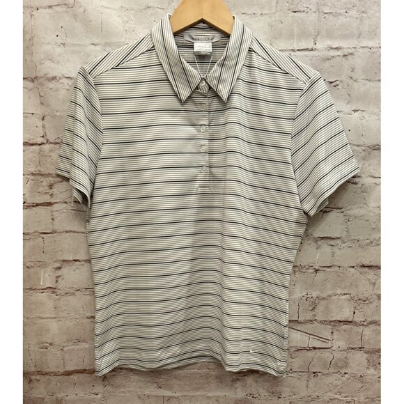 Nike GOLF Fit- Dry Womens Short Sleeve Polo Shirt Size L White Gray Stripe NEW - Picture 1 of 6